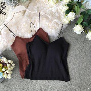 Plain Padded Spaghetti-strap Knit Camisole