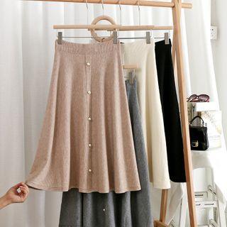 Pearl Button Knit A-line Skirt