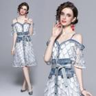 Short-sleeve Cold Shoulder Mesh Dress