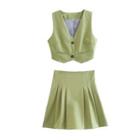 Set: Button-up Cropped Vest + Mini A-line Skirt