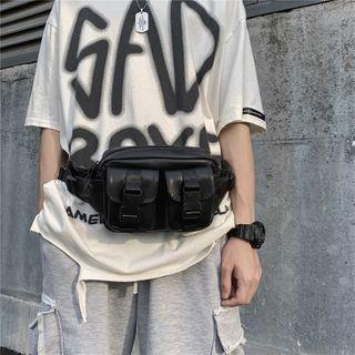 Buckled Canvas Sling Bag Black - One Size