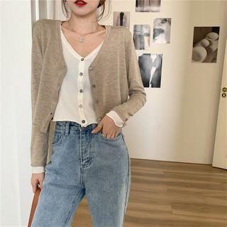 Mock Two-piece V-neck Long-sleeve Top - 2 Colors