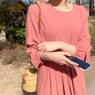 Button-back Tie-waist Long Dress Dark Pink - One Size