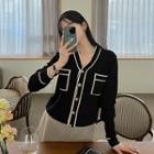 Plus Size V-neck Contrast-trim Cardigan