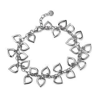 Left Right Accessory - 925 Sterling Silver Hollow Heart Chain Bracelet (6.5) Women Jewellery