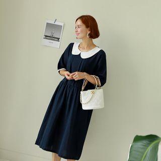 Peter Pan-collar Pintuck Dress