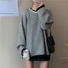 Long-sleeve Striped Knit Top Sweater - Black & White - One Size