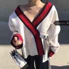Contrast-trim Tie-waist Cardigan White - One Size