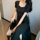 Short-sleeve Square-neck Split Dress
