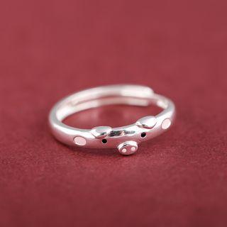 Piggy Ring 1 Pc - Pink & Silver - One Size