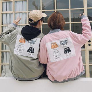 Couple Matching Cat Applique Zip Jacket