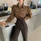 Lantern-sleeve Shirt / High-waist Dress Pants