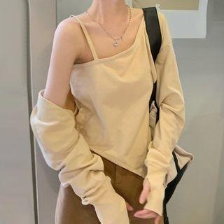 Set: Spaghetti Strap Top + Jacket Khaki - One Size