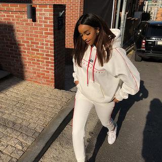Fleece-lined Embroidered Sporty Hoodie