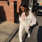 Fleece-lined Embroidered Sporty Hoodie