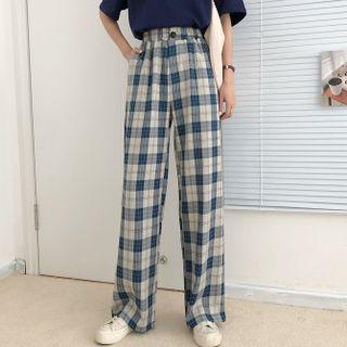 High-waist Plaid Straight Leg Wide Leg Pants
