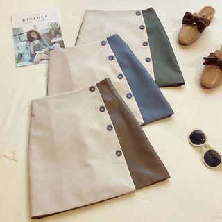 Faux Leather Two-tone Mini A-line Skirt
