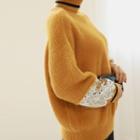 Spangle-trim Furry Sweater Yellow - One Size