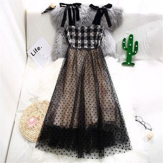 Sleeveless Mesh Overlay A-line Dress