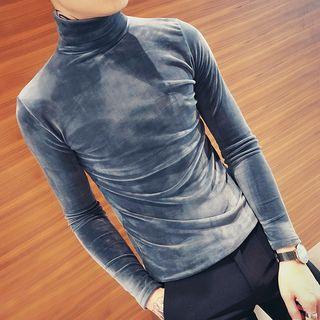 High-neck Plain Velvet Top