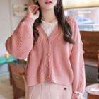 Scallop-trim Cropped Rib-knit Cardigan