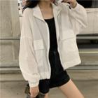 Long-sleeve Plain Cropped Jacket White - One Size