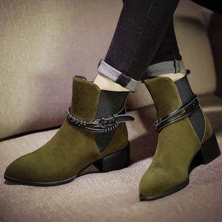 Genuine-leather Low-heel Belted Short Boots