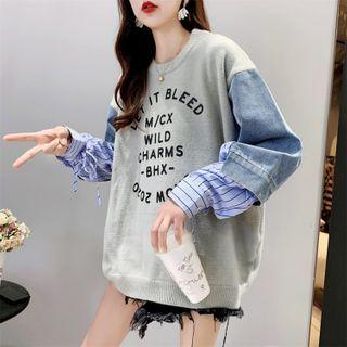 Denim Panel Lettering Pullover