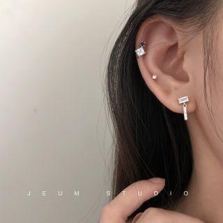 Rhinestone Non-matching Stud Earring 1 Pair - 925 Silver Earring - Silver - One Size