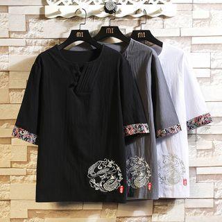 Print Panel Dragon Embroidered Top