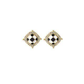 Checkered Stud Earring E4925 - 1 Pair - Gold - One Size