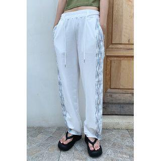 Drawstring Printed-trim Wide-leg Pants