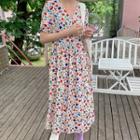 Floral Print Short-sleeve Midi Wrap Dress