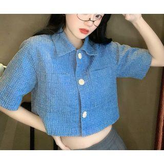 Short-sleeve Plain Cropped Top As Shown In Figure - One Size