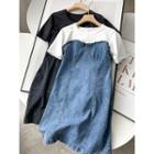 Short-sleeve Mock Two-piece Denim Shift Dress