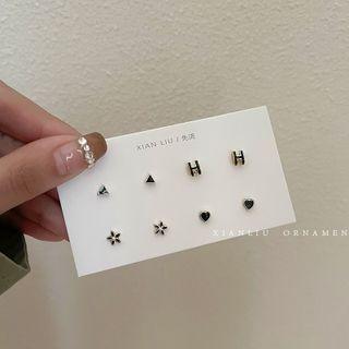 Set Of 4 Pairs: Stud Earring 4 Pair - Black - One Size