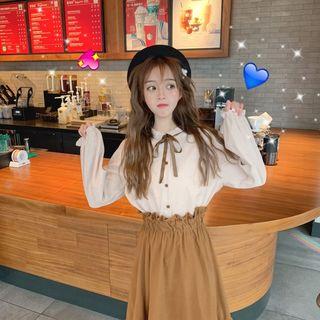 Bow Accent Shirt / Midi A-line Skirt