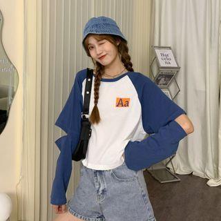 Long-sleeve Lettering Cutout Raglan T-shirt
