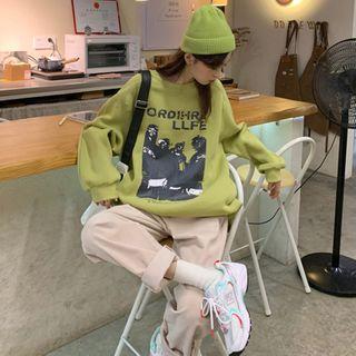 Print Sweatshirt / Corduroy Wide-leg Pants