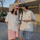 Set: Contrast-trim Polo Shirt + Contrast-trim Shorts