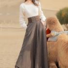 Set: Sweater + Plaid Woolen Maxi A-line Skirt