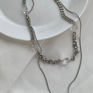Faux Crystal Layered Stainless Steel Necklace