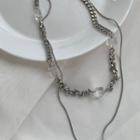Faux Crystal Layered Stainless Steel Necklace