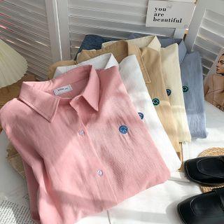 Embroidered Plain Button Up Shirt