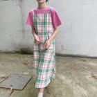 Plain Short-sleeve T-shirt / Plaid Sleeveless Dress
