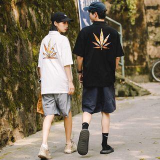 Couple Matching Elbow-sleeve Printed Polo Shirt