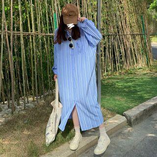 Long-sleeve Striped Shirtdress As Figure - One Size