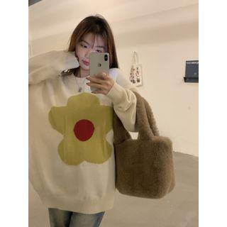 Flower Print Sweater White & Green - One Size