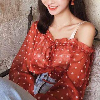 Tie-waist Polka Dot Chiffon Top