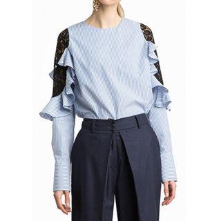 Ruffle Lace Panel Long-sleeve Blouse